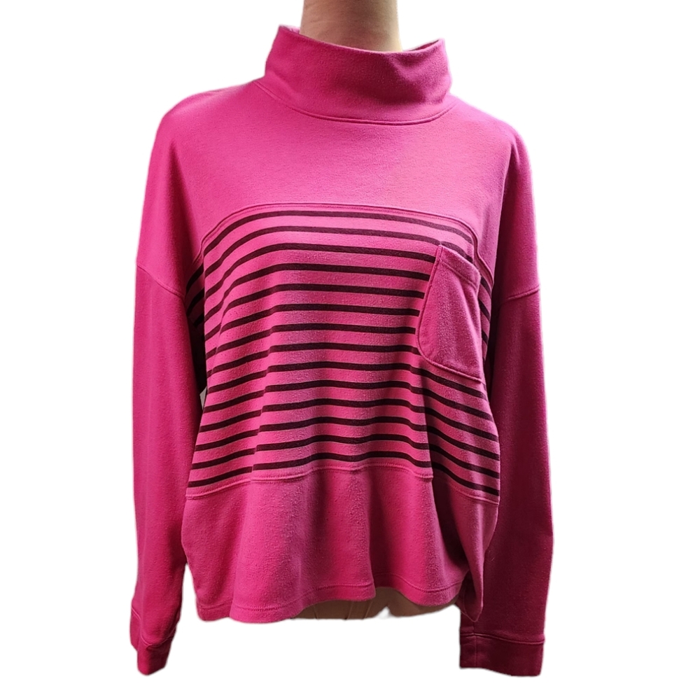 Croft & barrow bright pink and dark blue stripe mock turtleneck sweater